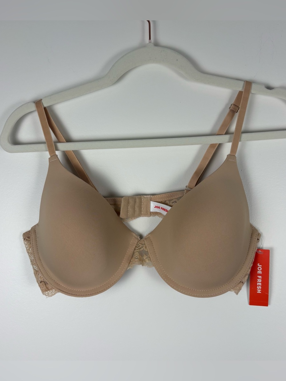 NWT Joe Fresh Beige Underwire Bra Adjustable Straps Lace Detailing Size 36C